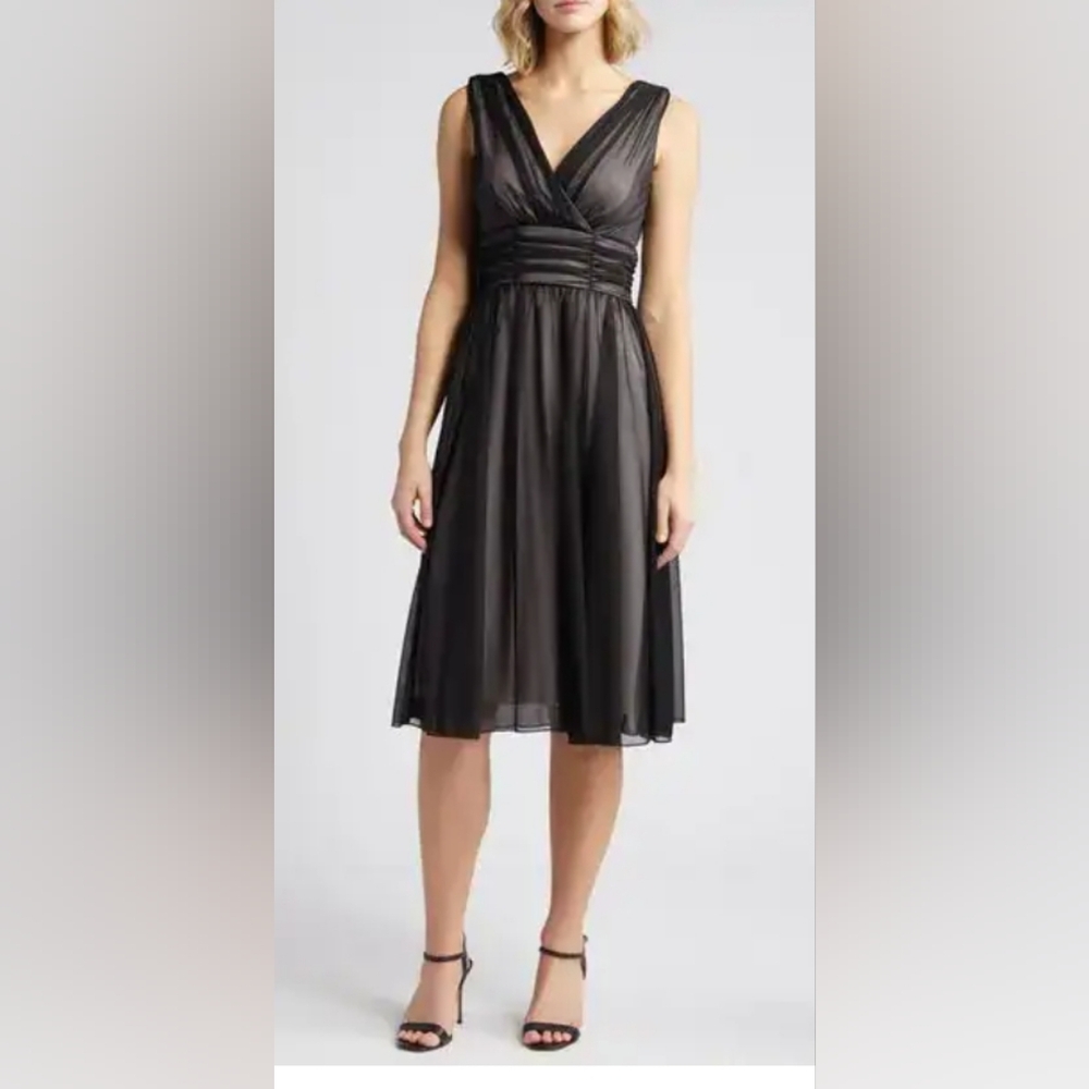 connected apparel Black V-Neck Midi Dress